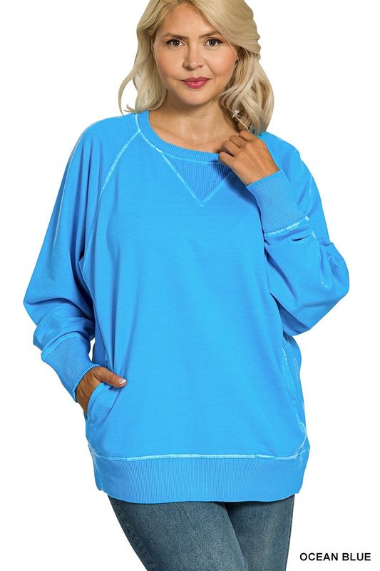 PLUS Ocean Blue French Terry Sweatshirt With Pockets
