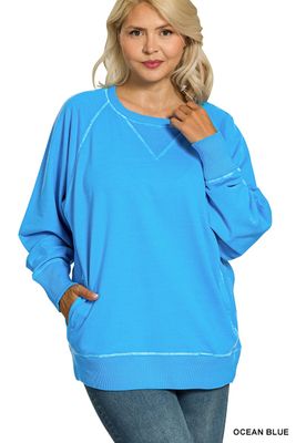 PLUS Ocean Blue French Terry Sweatshirt With Pockets