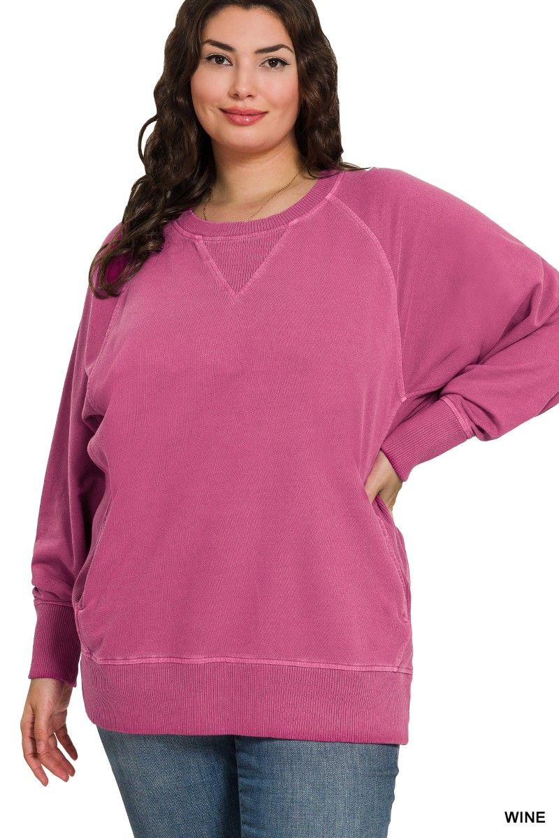 PLUS Wine French Terry Sweatshirt With Pockets
