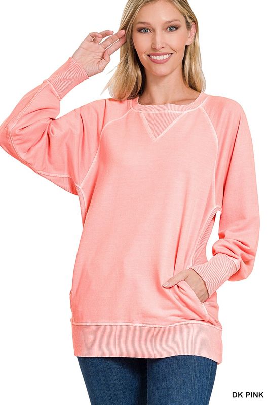 BLUSH French Terry Sweatshirt With Pockets