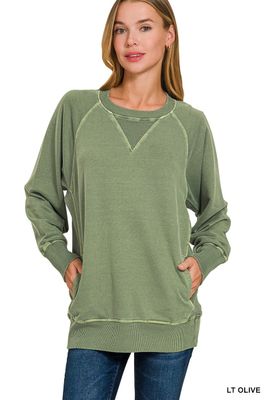 OLIVE French Terry Sweatshirt With Pockets