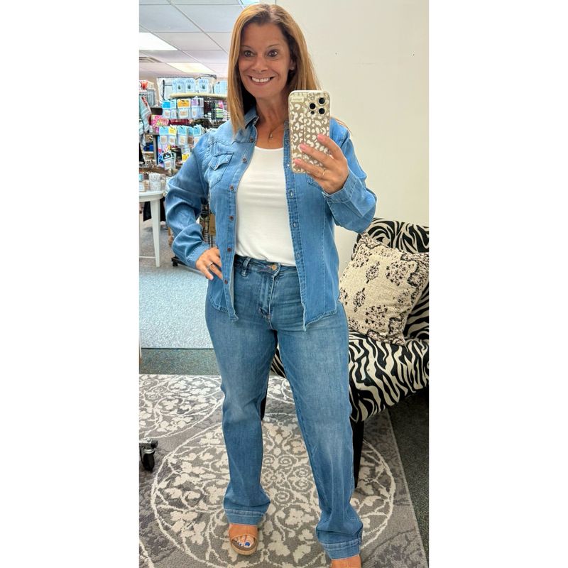 JUDY BLUE - High Waist Contrast Thread Straight Leg Jeans