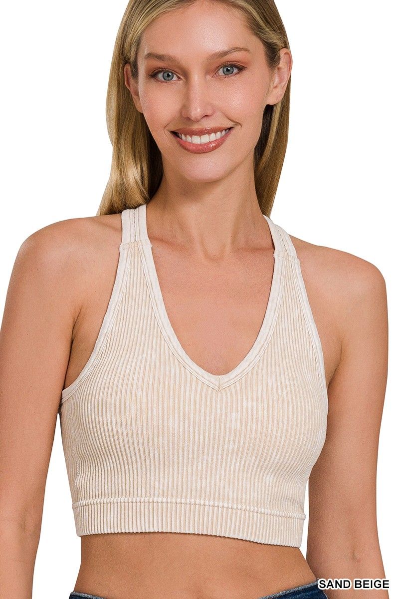 Sand Beige V Neck Bralette Tank S/M & L/XL