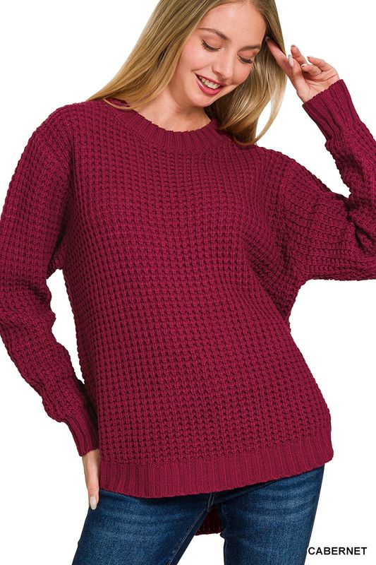 Waffle Sweater - Cabernet