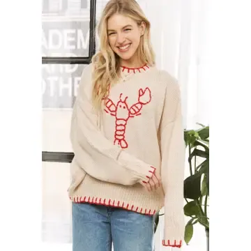 Fresh Catch Maine Lobster Sweater Beige