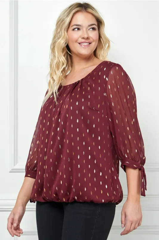 PLUS Burgundy and Gold Sparkle Chiffon Blouse