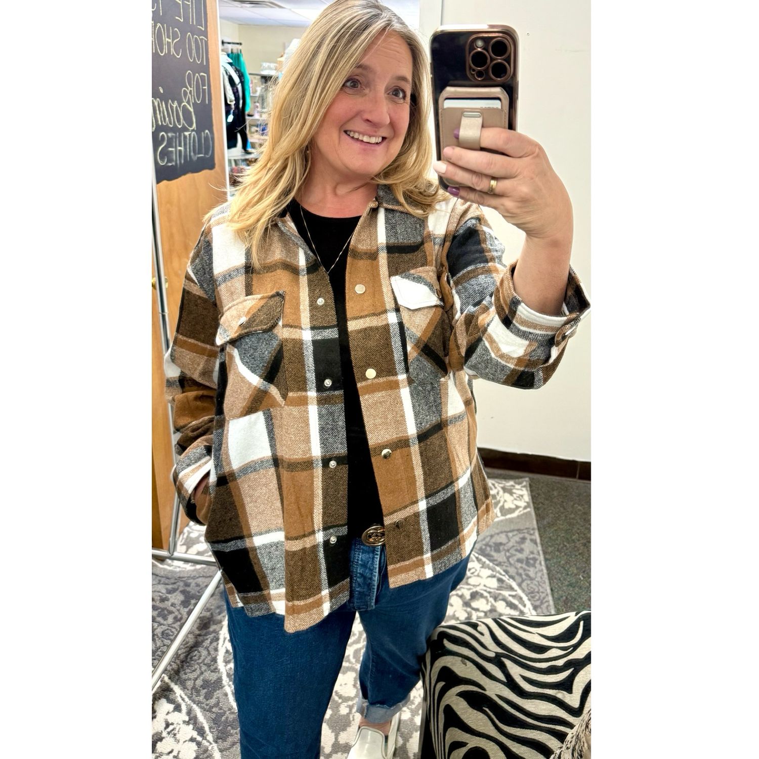 Brown and Grey Plaid Shacket With Pockets Brown and Grey Plaid Shacket With Pockets