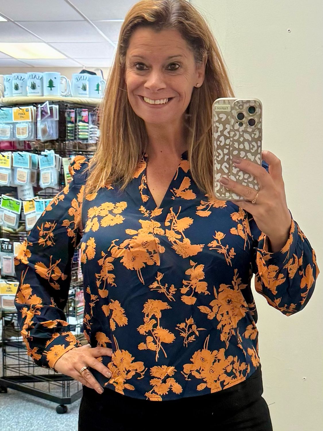 Navy Floral Blouse