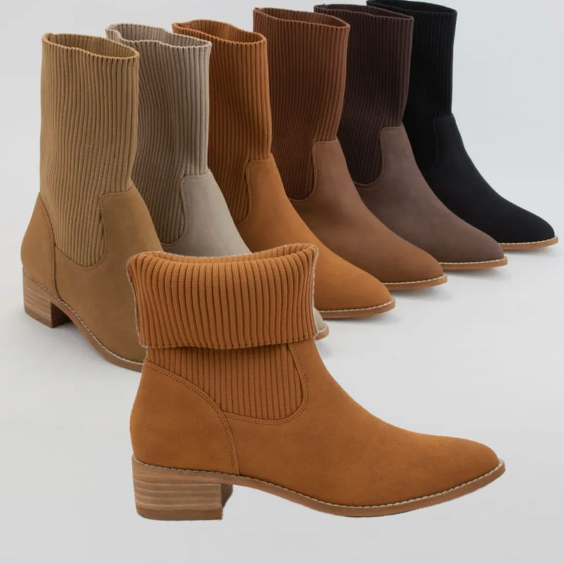 Folded Knit Cuff Pointed Toe Bootie