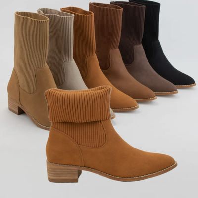 Folded Knit Cuff Pointed Toe Bootie