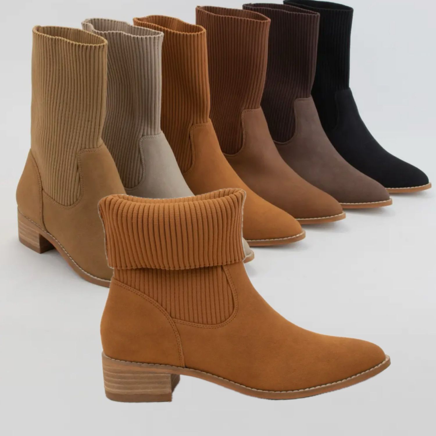 Folded Knit Cuff Pointed Toe Bootie Folded Knit Cuff Pointed Toe Bootie