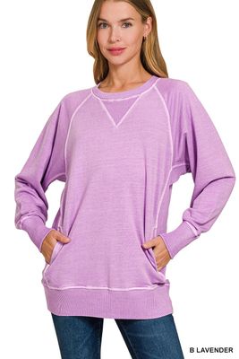French Terry Sweatshirt With Pockets - Lavender French Terry Sweatshirt With Pockets - Lavender