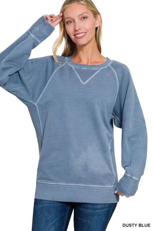 Dusty Blue FRENCH TERRY PULLOVER WITH POCKETS