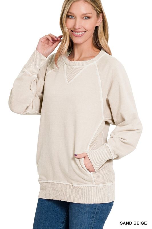 SAND BEIGE French Terry Sweatshirt With Pockets