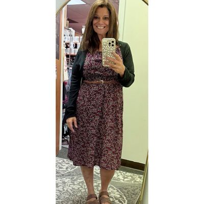 Midi Floral Dress With Shrug and Belt Midi Floral Dress With Shrug and Belt