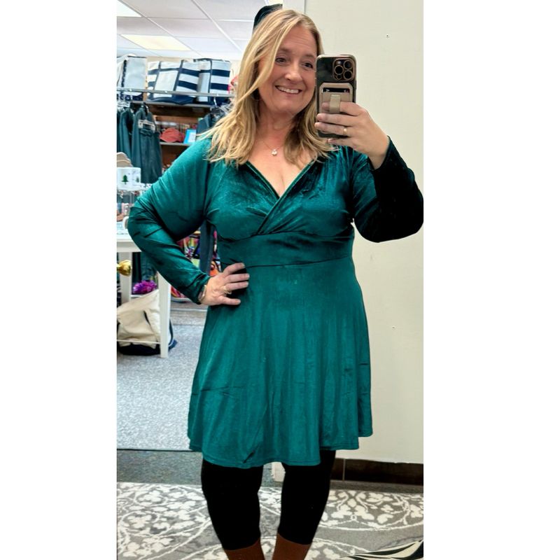 Green Autumn Festive Christmas V-Neck Dress