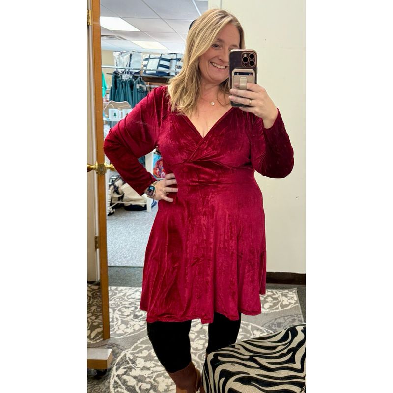 Red  Autumn Festive Christmas V-Neck Dress