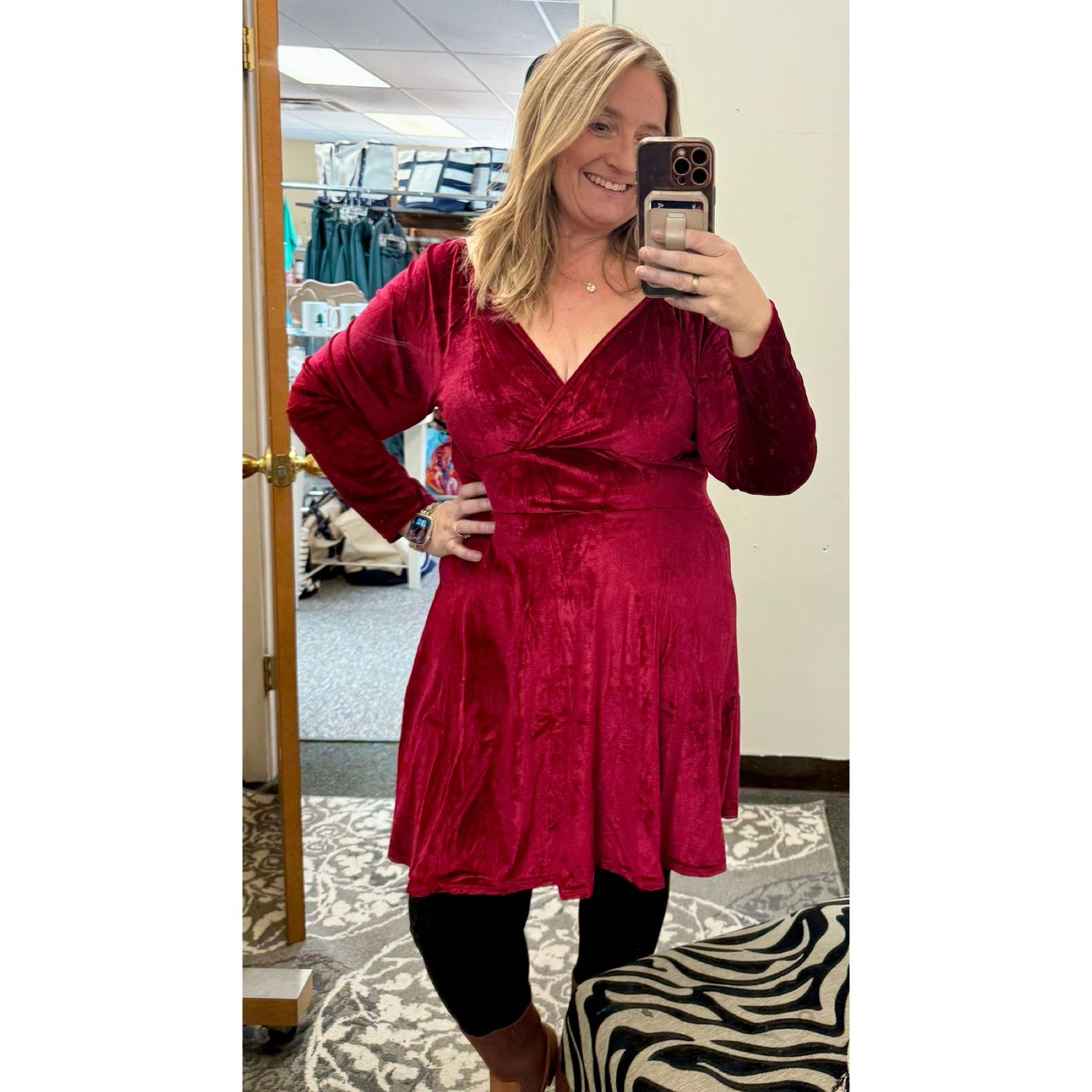 Red  Autumn Festive Christmas V-Neck Dress