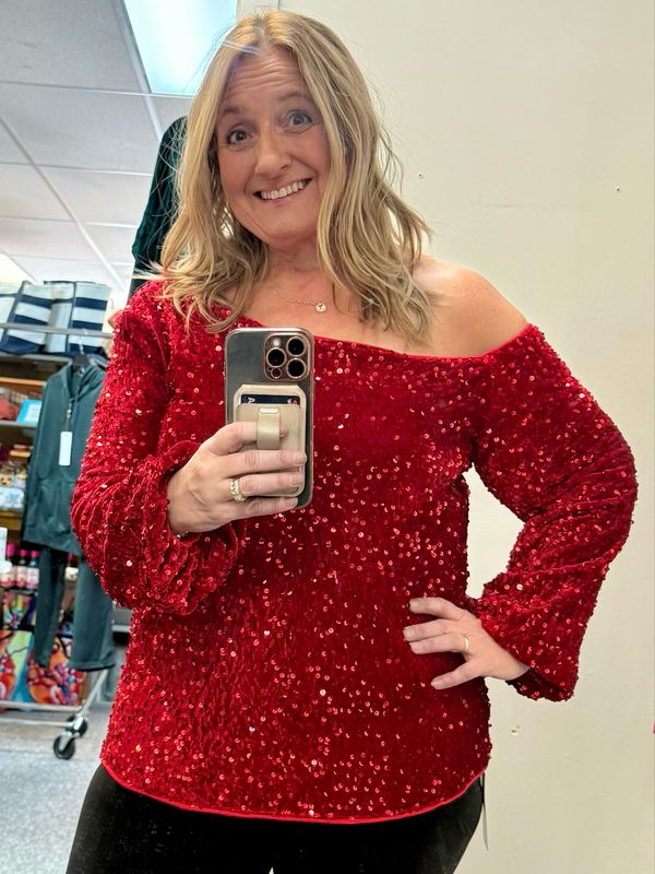 Sexy Slanted Collar Off-The-Shoulder Sequin Blouse