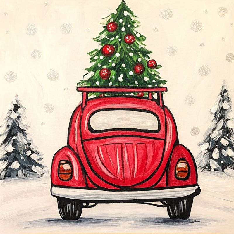Christmas VW Bug Paint and Sip