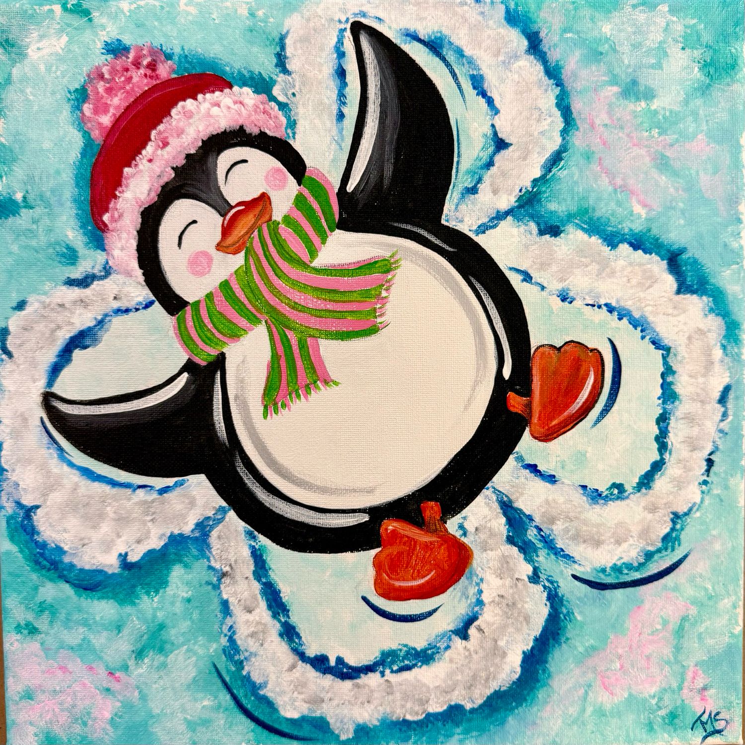Penguin Snow Angels Family Friendly Painting