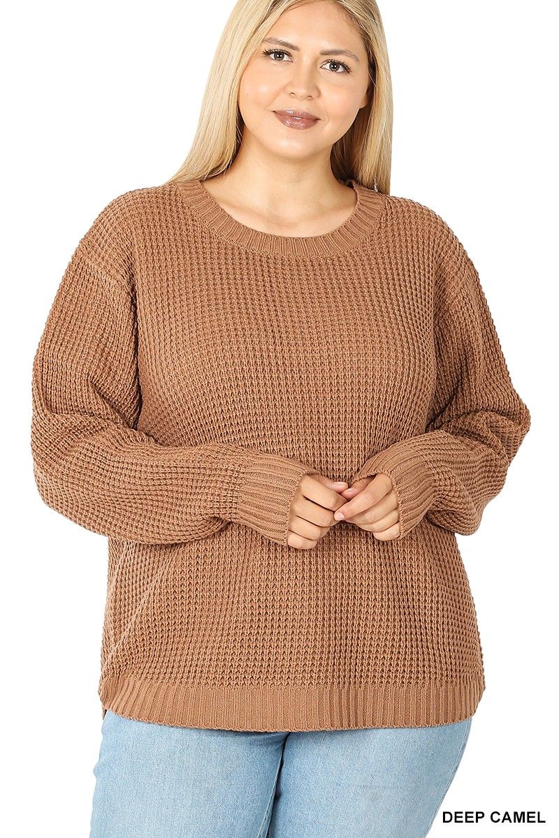 PLUS Waffle Sweater - Deep Camel