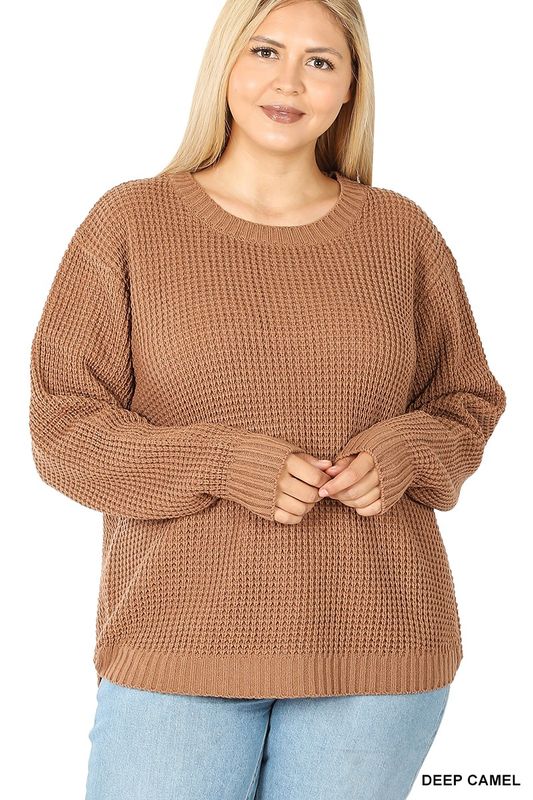 PLUS Waffle Sweater - Deep Camel