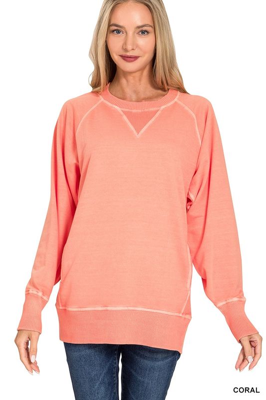 CORAL French Terry Sweatshirt With Pockets