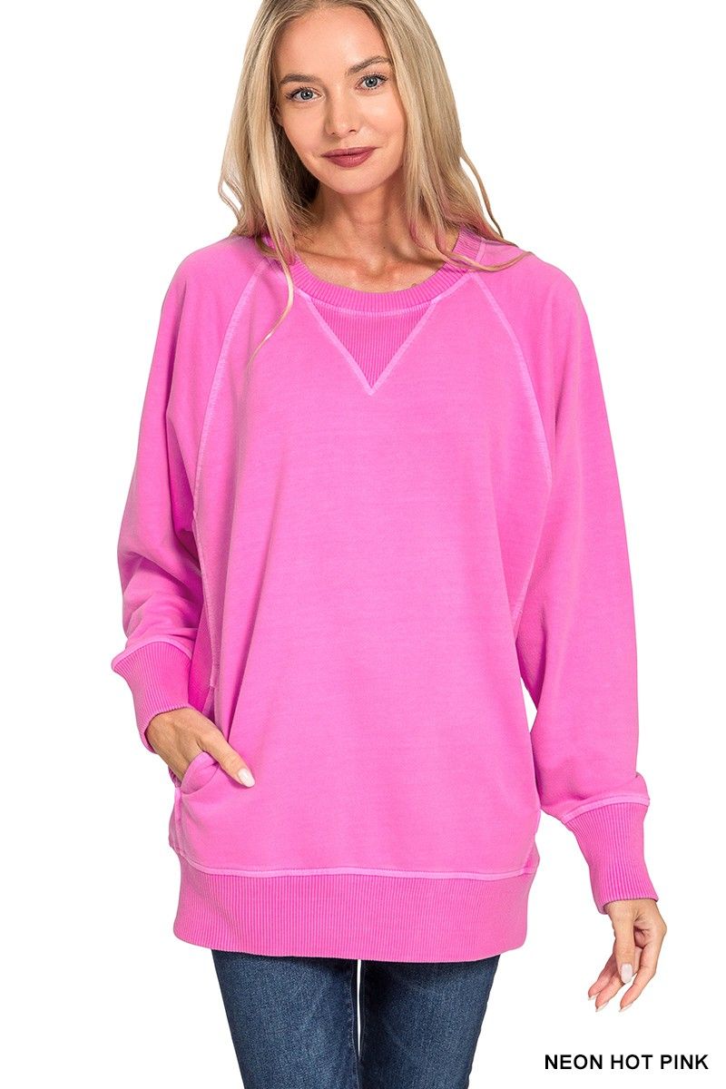 NEON HOT PINK French Terry Sweatshirt With Pockets