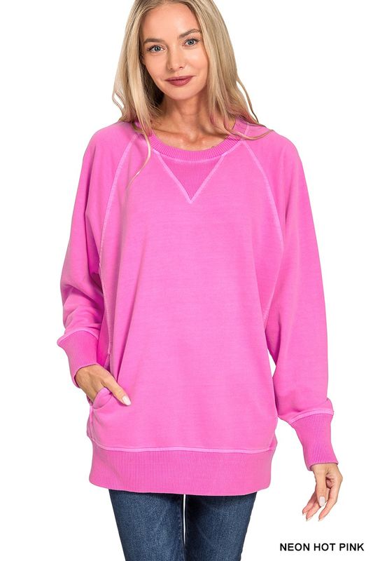 NEON HOT PINK French Terry Sweatshirt With Pockets