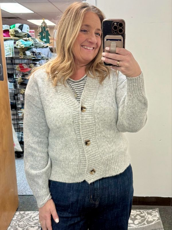 Heather Grey Cropped Cardigan by Zenana