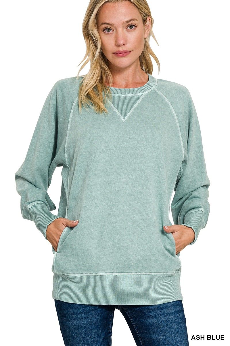 Ash Blue French Terry Sweatshirt With Pockets