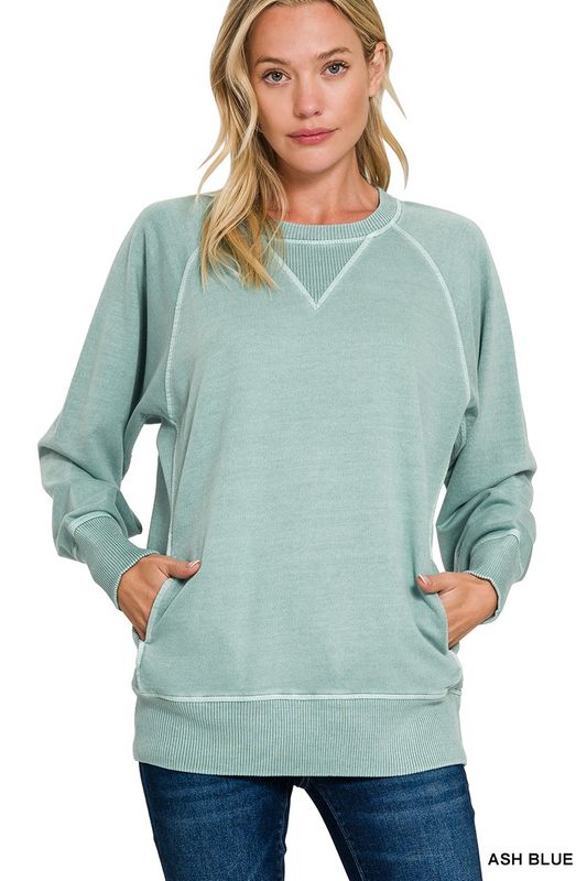 Ash Blue French Terry Sweatshirt With Pockets