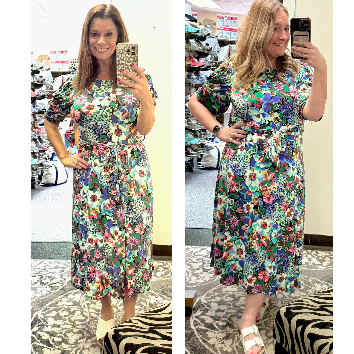 Floral Puff Sleeve Midi Dress Sizes S-3X