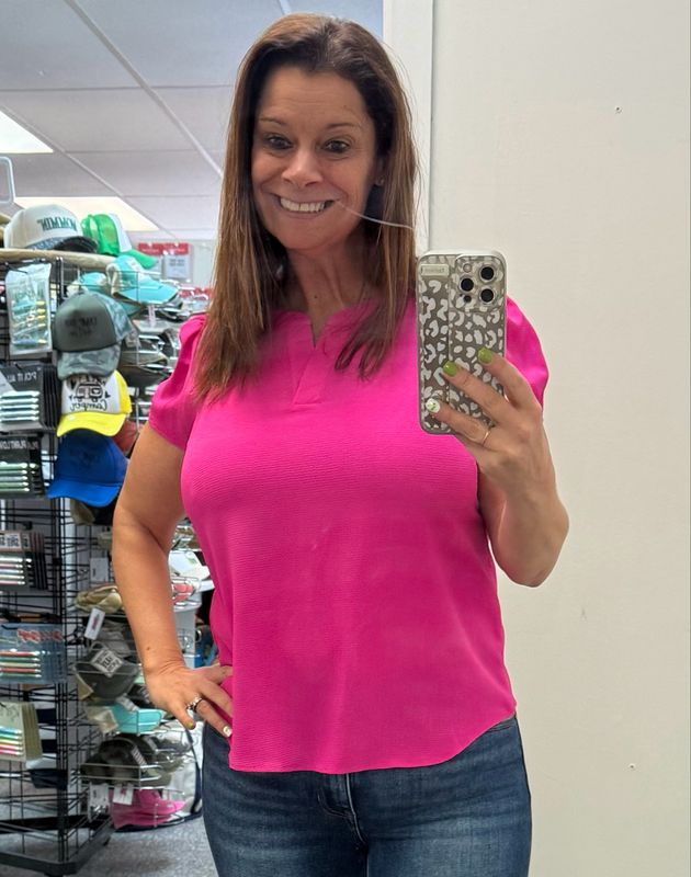 Hot Pink Short Sleeve Blouse