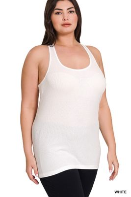 White Plus Size Racer Back Cotton Rib Tank