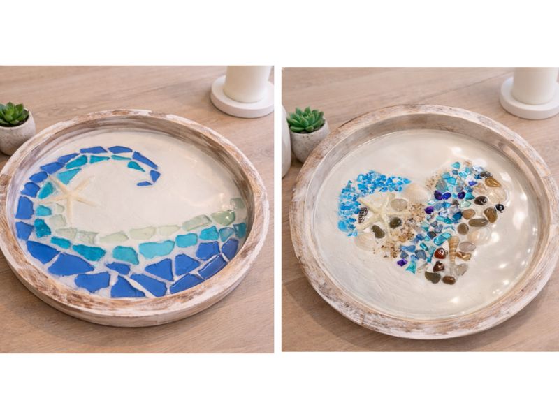 Sea Glass Mosaic Tray with Resin