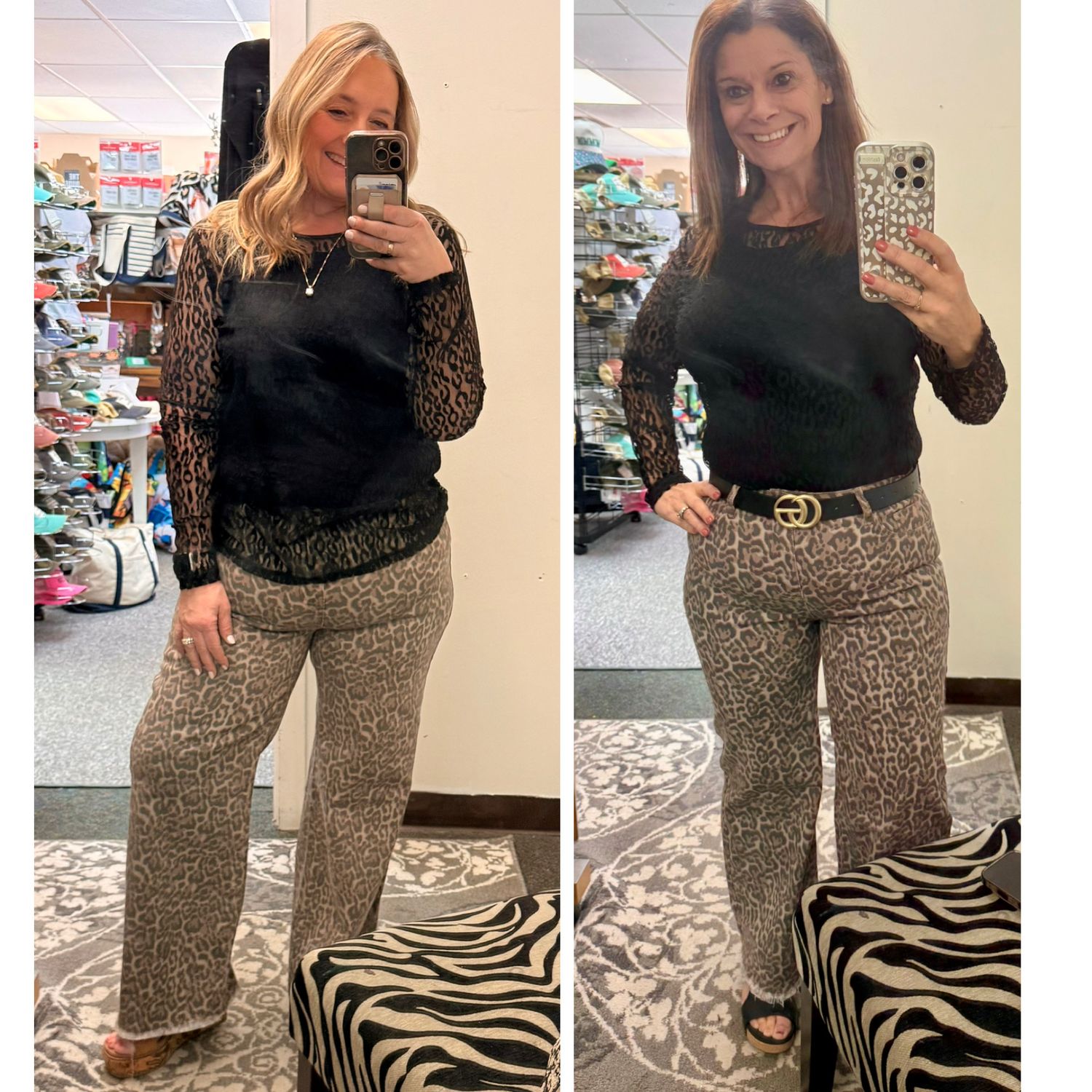 Leopard Print Mid Rise Wide Leg Cropped Jeans