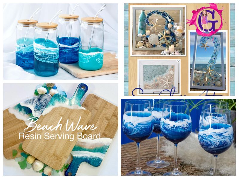 Sea Glass Resin Frame, Tumbler, Wine Glass or Serving Board March 25