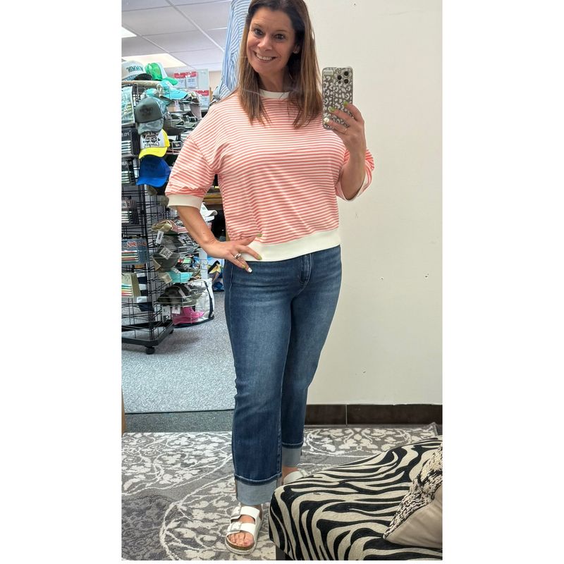 RISEN High Rise Ankle Straight Cuffed Jeans