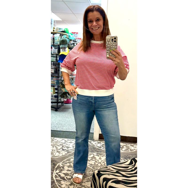 RISEN Tummy Control High Rise Cropped Straight Leg Jeans