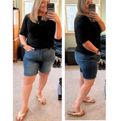 JUDY BLUE - High Waist Bermuda Shorts With Back Flap Pockets JUDY BLUE - High Waist Bermuda Shorts With Back Flap Pockets