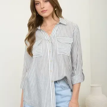 Plus Stripe Collared Button Down Lightweight Shirt Plus Stripe Collared Button Down Lightweight Shirt
