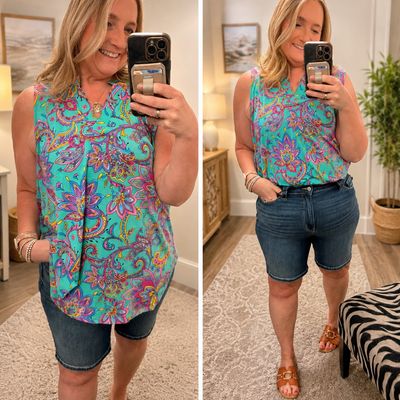 Easy Breeze Sleeveless Blouse - Mint Floral Easy Breeze Sleeveless Blouse - Mint Floral