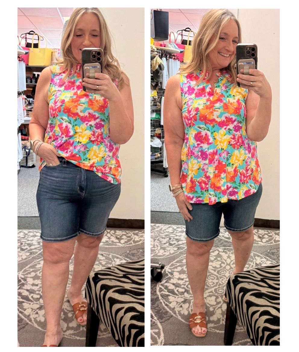 Easy Breeze Sleeveless Blouse - Pink & Aqua Floral