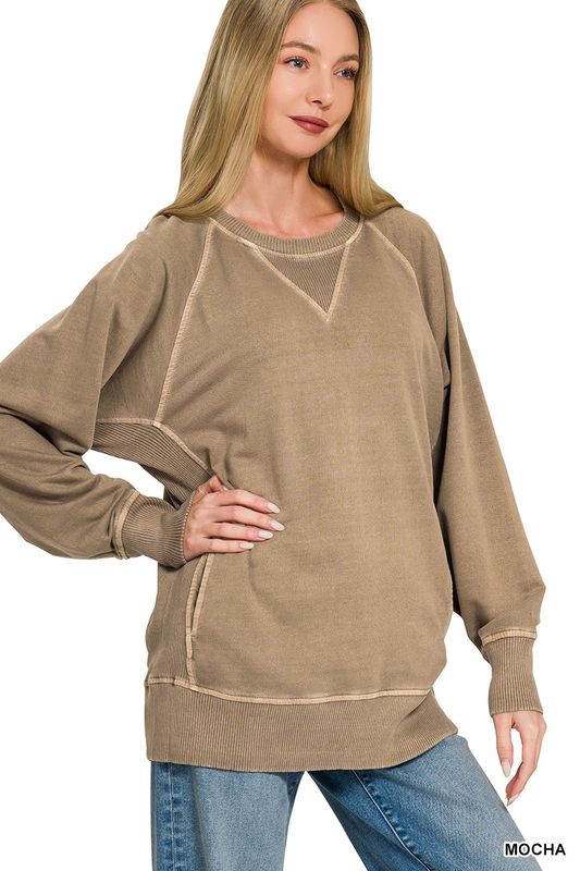 Mocha - French Terry Sweatshirt With Pockets