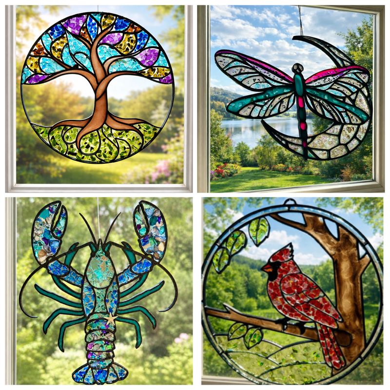Lobster, Tree of Life, Cardinal or Dragonfly Suncatcher Pour and Sip