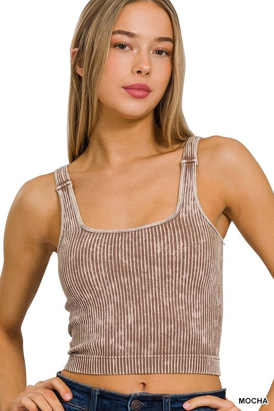 Mocha Square Neck Padded Cropped Tank S/M & L/XL
