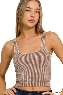 Mocha Square Neck Padded Cropped Tank S/M & L/XL