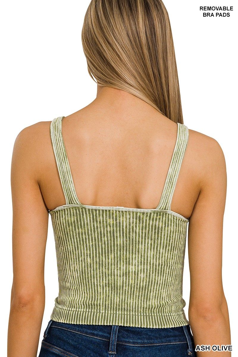 Ash Olive Square Neck Padded Cropped Tank S/M & L/XL